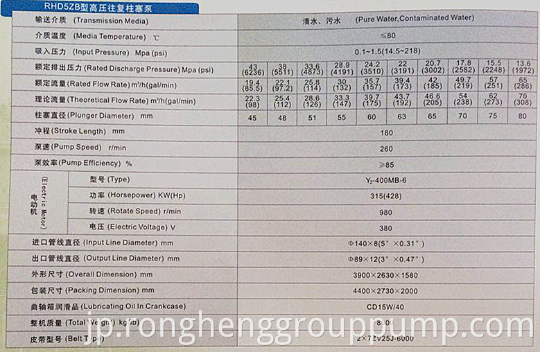 Hydraulic high pressure plunger pumpRHX3ZB